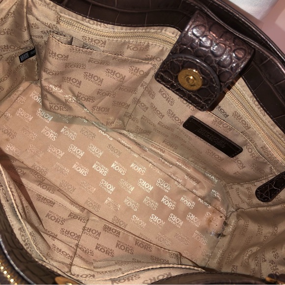 MICHAEL KORS Kellan Croc Embossed Brown Leather Satchel Crossbody Shoulder Bag - Picture 15 of 17